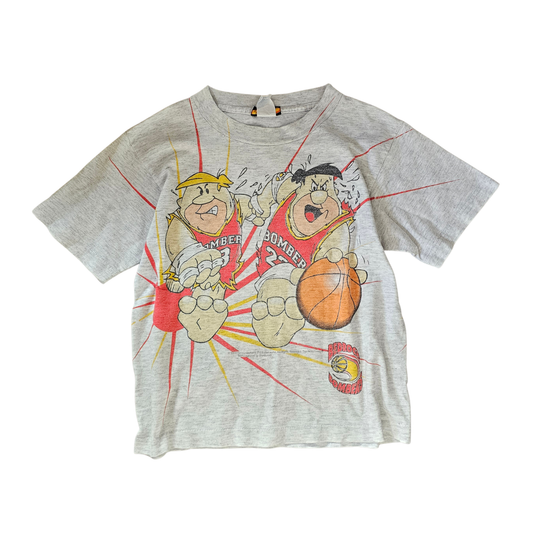 VAULT 🏦 Vtg Hanna-Barbera Flintstones Fred and Barney Bedrock Bombers AOP (90s) (Sz 6/7)