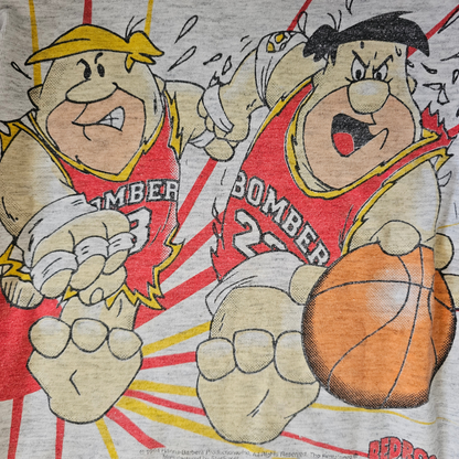 VAULT 🏦 Vtg Hanna-Barbera Flintstones Fred and Barney Bedrock Bombers AOP (90s) (Sz 6/7)