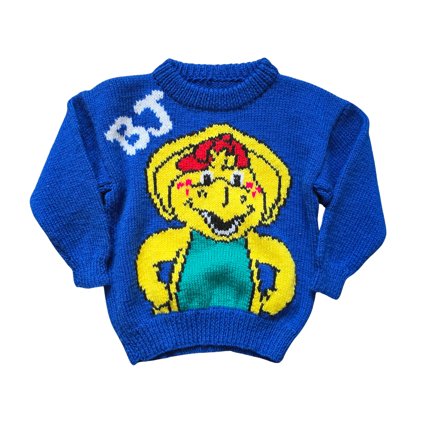 🔑 Handknit Barney & Friends BJ Sweater (Sz 4-5) (90s Pattern)
