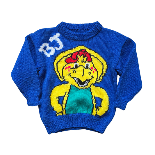 🔑 Handknit Barney & Friends BJ Sweater (Sz 4-5) (90s Pattern)